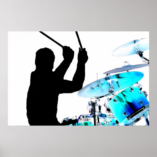 Drummer steekt in luchtschaduwblauwe invertdrums poster (Voorkant)