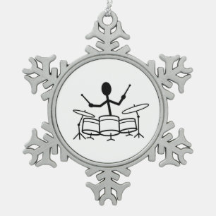 Drummer Stick Figuur Tin Sneeuwvlok Ornament