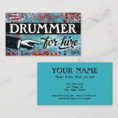 Drummer voor hire Visitekaartjes - Blauw rood (Voorkant / Achterkant)