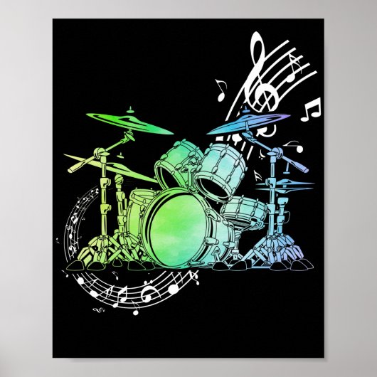 Drummer Waterverf Drummer Musician Drumsticks Poster (Voorkant)