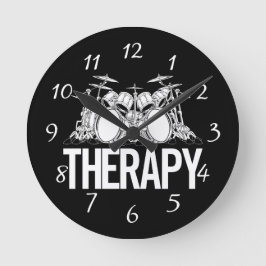 Drummers Therapy Drum Set Cartoon Illustratie Ronde Klok