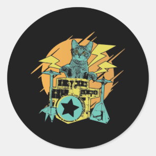 Drumming Cat Rock Music Kitten Ronde Sticker