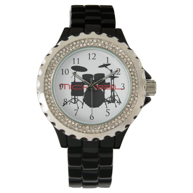 Drums Aangepaste naam Horloge met nummers (Voorkant)