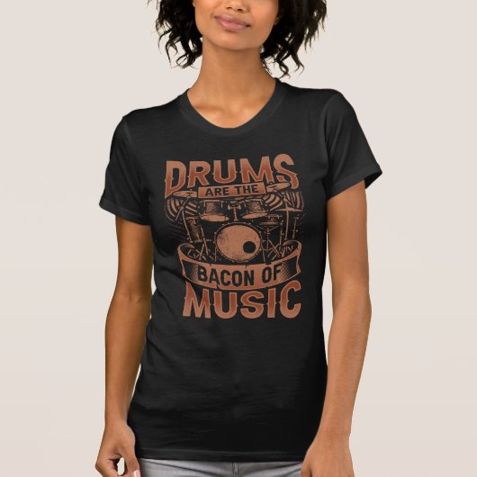 Drums Bacon Music Pun Retro Distressed Tee T-shirt (Voorkant)