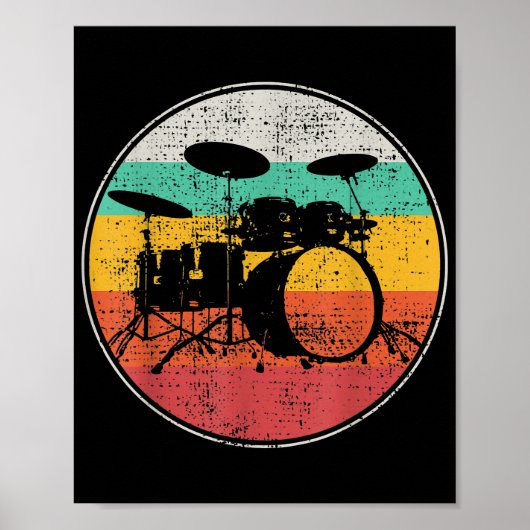 Drums Drummer Band Drumset Retro Poster (Voorkant)