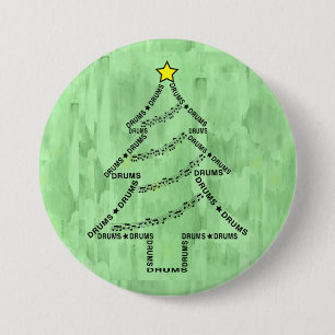 Drums Tekst Kerstboom Ronde Button 7,6 Cm