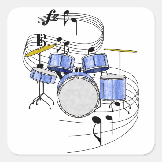 Drums Vierkante Sticker (Voorkant)