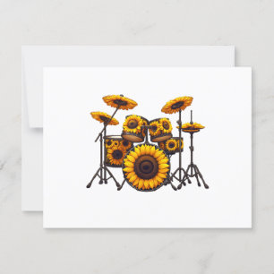 Drums Zonnebloem Muzikant Muziek Bloemen RSVP Kaartje