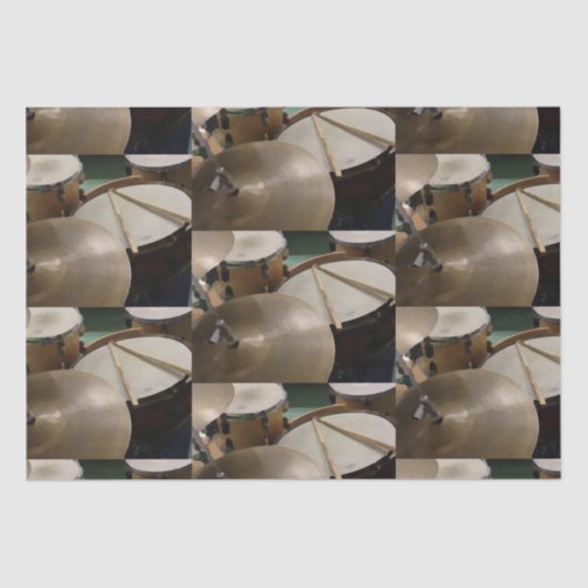 Drumset bekkens en stokken tissuepapier (Voorkant)