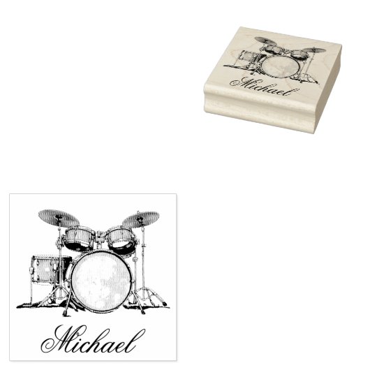 Drumset Drummer gepersonaliseerd Rubberstempel (Gestempeld)
