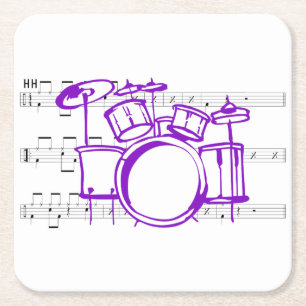 drumset en muziek vierkante kartonnen onderzetter
