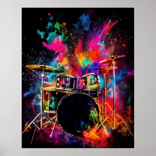 Drumset met explosieve kleuren poster (Voorkant)