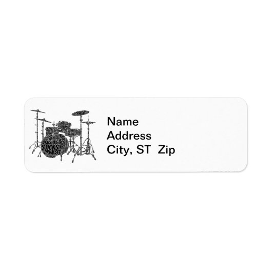 Drumset Shapset Word Art Black Text Etiket (Voorkant)
