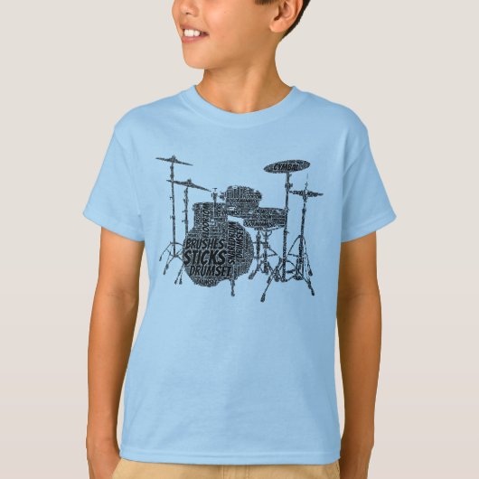Drumset Shapset Word Art Black Text T-shirt (Voorkant)