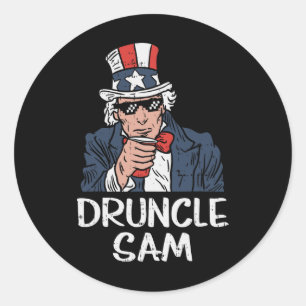 Druncle Sam Grappige Oom Sam Bier 4 Juli Feest Ronde Sticker