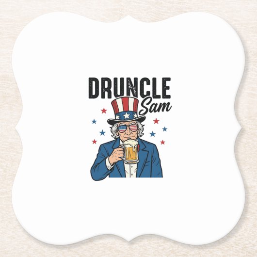 Druncle Sam Grappige Patriottische Bier Vector Des Kartonnen Onderzetters (Voorkant)