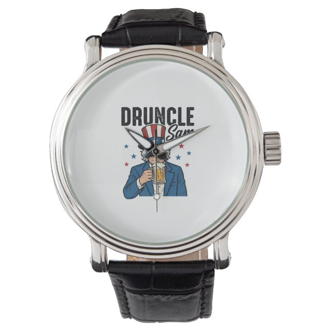 Druncle Sam Grappige Patriottische Bier Vector Ont Horloge (Voorkant)