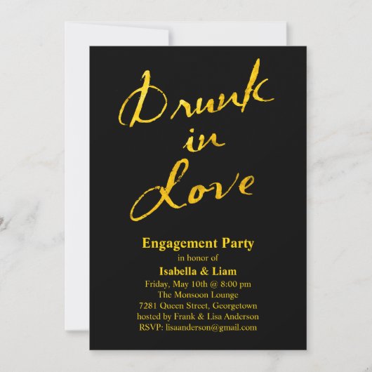 Drunin in Love Engagement Party Invitation Gold (Devant)