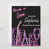 Drunin in Love Neon Bachelorette Invitation (Devant)