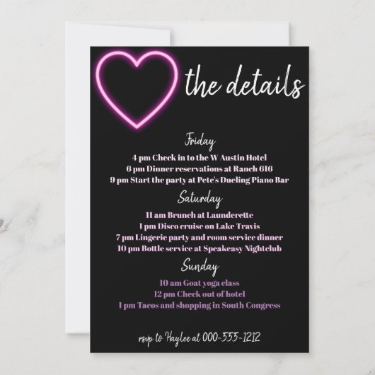 Drunin in Love Neon Bachelorette Invitation (Dos)