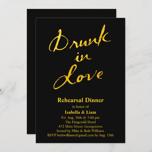 Drunk in Love Rehearsal Diner Invitation (Devant / Derrière)