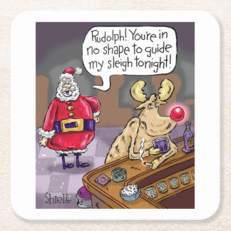 Drunken Rudolph the Red Nosed Reindeer Vierkante Kartonnen Onderzetter