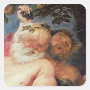 Drunken Silenus Ondersteund door satellieten, c.16 Vierkante Sticker