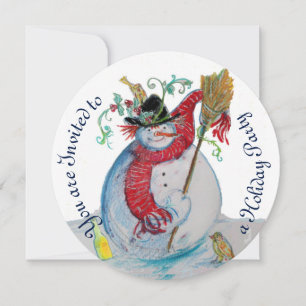 DRUNKEN SNOWMAN MET BIRDS WINTER HOLIDAY PARTY KAART