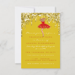 Druppel Geel Gouden Glitter Bruids Sweet 16 Jurk Kaart