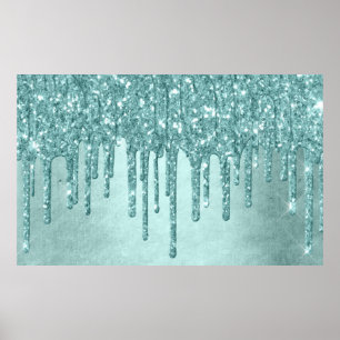 Druppelen Luxe Glitter   Munt Blauwgroen smelten P Poster