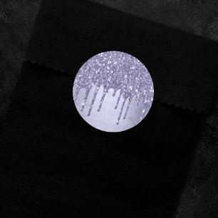 Druppelen Paarse Glitter Chique Lavendel Icing P Ronde Sticker