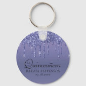 Druppelen Paarse Glitter | Lavendel Quinceanera Sleutelhanger (Voorkant)