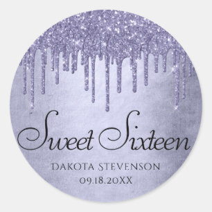 Druppelen Paarse Glitter   Lavendel Sweet Sixteen Ronde Sticker