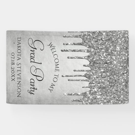 Druppelen Zilverachtige Glitter | Platina-Afstuder Spandoek (Horizontaal)