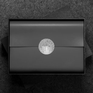 Druppelen Zilverachtige Glitter Platina Faux Met Ronde Sticker