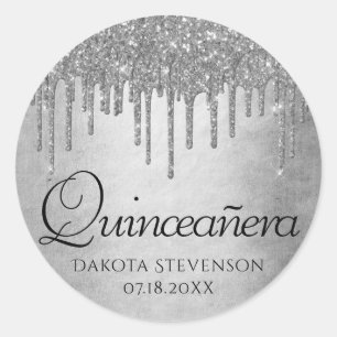 Druppelen Zilverachtige Glitter Platina Quincean Ronde Sticker