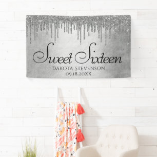 Druppelen Zilverachtige Glitter   Platinum Sweet S Spandoek