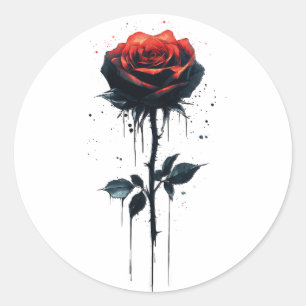 Druppelend Bloed Roos: Gotische Bloemenkunst Ronde Sticker