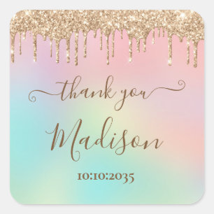 Druppelend Gouden Glitter & Regenboog Bruiloftsfee Vierkante Sticker