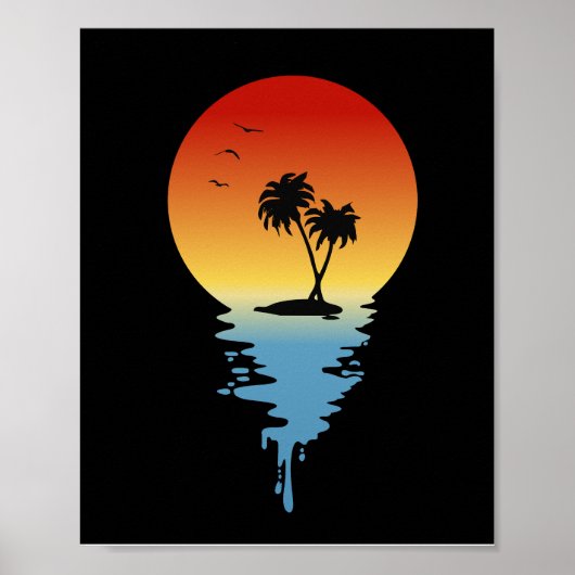 Druppelend Sunset Island met kokosnootbomen Poster (Voorkant)