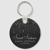 Druppelend zilveren glitters | Glitterende diamant Sleutelhanger (Voorkant)