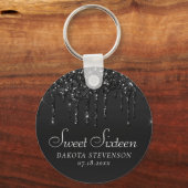 Druppelend zilveren glitters | Glitterende diamant Sleutelhanger (Voorkant)