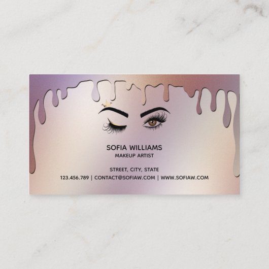 Druppelende Gouden Holografische Make-up Artiest W Visitekaartje (Achterkant)