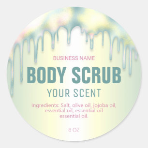 Druppelende holografische scrub-labels ronde sticker