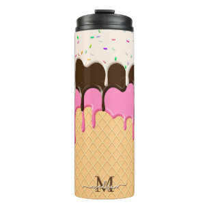 Druppelende Ice Cream Sprinkles Waffle Cone Monogr Thermosbeker