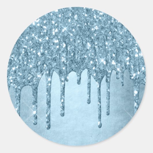 Druppelende IJs Glitters | Blauwe Nep Glitter Meta Ronde Sticker (Voorkant)