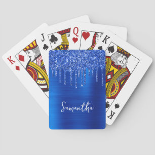 Druppelende Koninklijk Blauwe Glitter Glam Naam Pokerkaarten