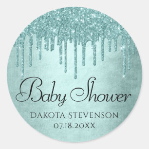 Druppelende Mint Glitter   Aqua Teal Smeltende Dou Ronde Sticker