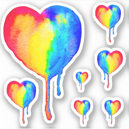 Druppelende Rainbow Heart Vinyl Sticker Set (Voorkant)