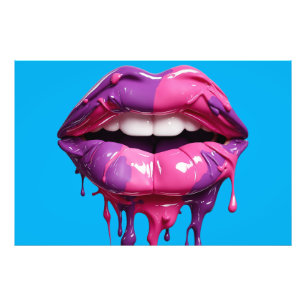 Druppelende roze en Paarse lippen artwork Foto Afdruk